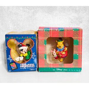 Lot 2 Vintage Winnie the Pooh & Piglet, Mickey Mouse Christmas Hanging Ornament